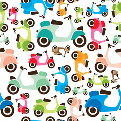 Seamless retro scooter background pattern in vector