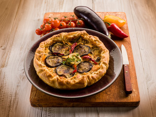 cake with ricotta eggplants and capsicum, vegetarian food