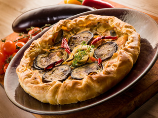 cake with ricotta eggplants and capsicum, vegetarian food