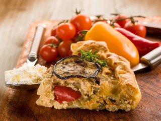 sliced cake with ricotta eggplants and capsicum