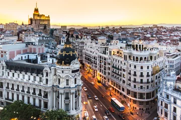 Foto op Plexiglas Panoramisch uitzicht op de Gran Via, Madrid, Spanje. © kasto