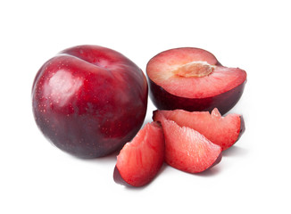 Red plum fruit isolated on white background 
