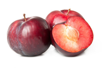 Red plum fruit isolated on white background 