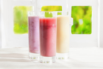 Variety of fruit smoothies