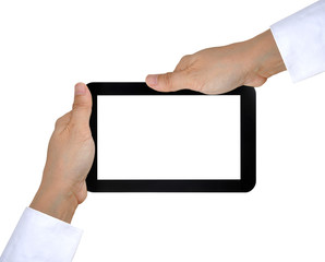 touch pad PC on women hand