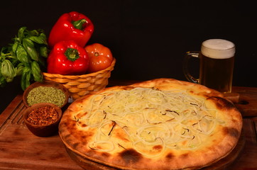 Pizza rellena con cerveza