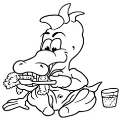 Sitting Crocodile - Black cartoon illustration,