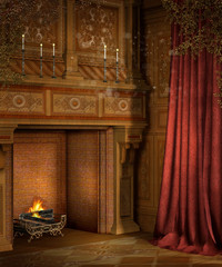 Kominek retro ze świecami © Obsidian Fantasy