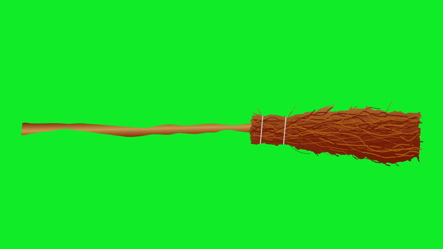 Animation of Witch's broom moving in center of a green screen.