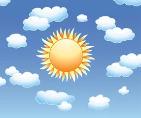 Poster Hemel vector zon en wolken in de lucht
