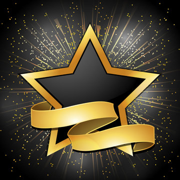 Black and gold star and banner background