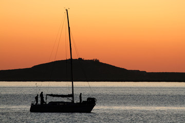 Yacht silhouette at sunset