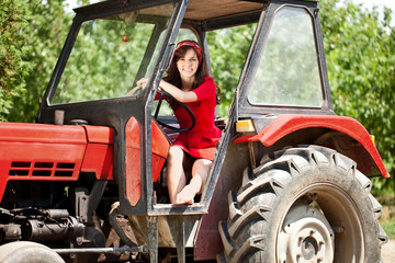 Woman on tractor