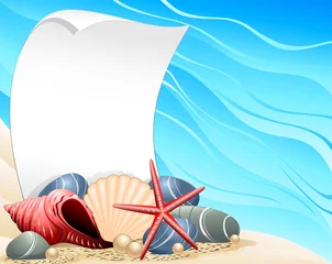 Printed kitchen splashbacks Draw Conchiglie Mare Cartolina Estate-Ocean Seashell Summer Card