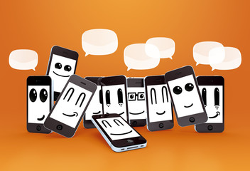 phones smileys with speech bubbles