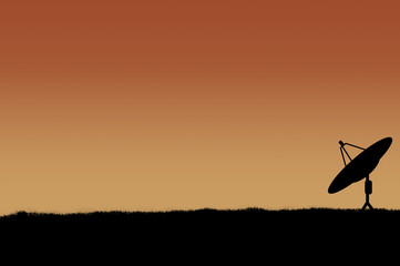 Silhouette of satellite on abstract background