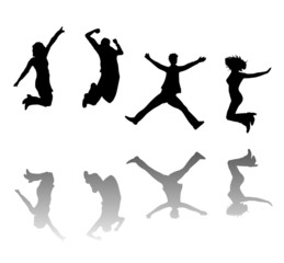 Jubelnde und springende junge Menschen