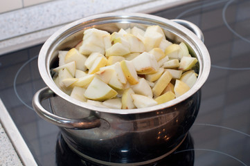preparing for cooking  fresh homemade apple jam