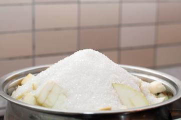 preparing for cooking  fresh homemade apple jam
