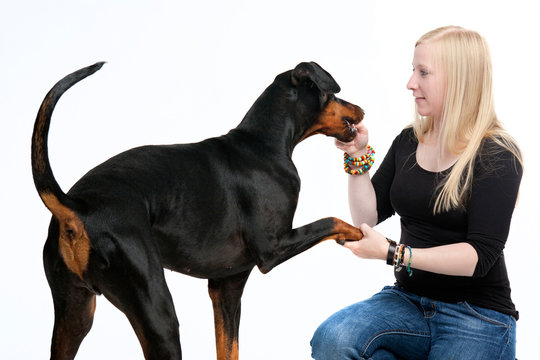 Junge Frau mit Dobermann