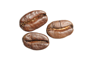 three coffee beans - drei einzelne Kaffee-Bohnen