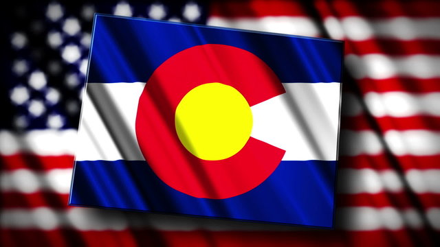 Flag of Colorado in the shape of Colorado  state with the USA fl