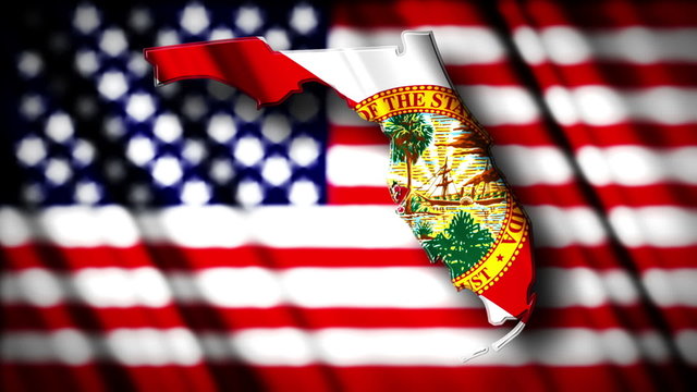Flag of Florida in the shape of Florida state with the USA flag 
