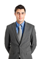 Handsome young businessman portrait isolated on white