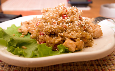 Pork meat and vegetables with Japanese rice