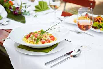 closeup of a delicious pasta meal