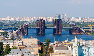 Construction of a new bridge over the Dnieper. Kiev, Ukraine