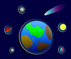 Cosmic stickers of earth, stars and planets