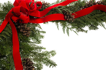 Christmas corner border with bow and cones