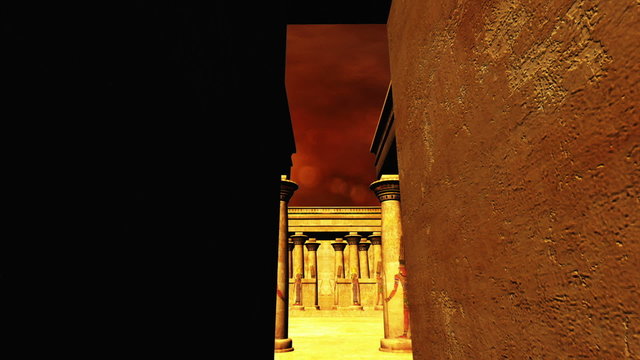 Egyptian Shrine with Pyramid in the sunset - dolly  Realistic 3D