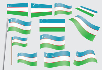 set of flags of Uzbekistan vector illustration