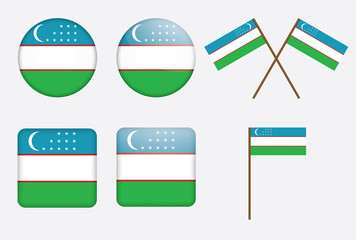 set of badges with flag of Uzbekistan vector illustration