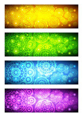 A set of banners with abstract flowers