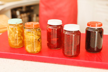 different jars full of fruity jam