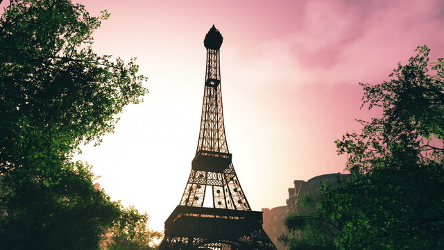 Sunset in Paris 3D animation