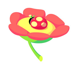 vector icon flower and lady bug