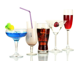a variety of alcoholic drinks isolated on white