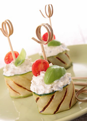 grilled zucchini with cream, tomato and basil