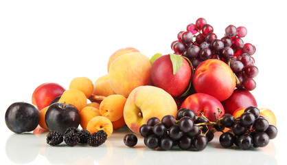 Ripe fruit and berries isolated on white