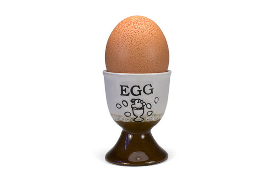 Egg holder with an egg, isolated on white and clipping path