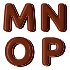 Chocolate letter M N O P isolated on white background