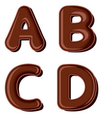 Chocolate letter A B C D isolated on white background