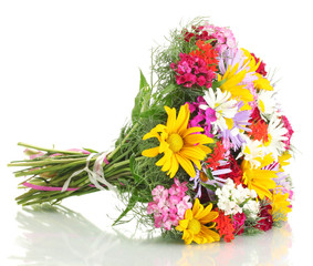 Obraz premium beautiful bouquet of bright wildflowers, isolated on white
