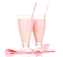 Pink milk shakes isolated on white