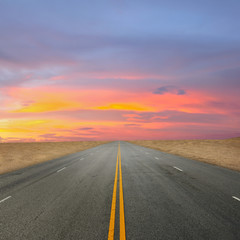 Road and the sunset sky