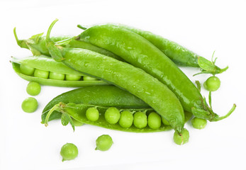Ripe green pea vegetable isolated on white background